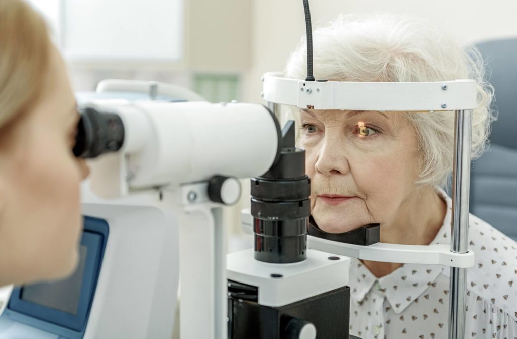 An older adult undergoes a comprehensive eye examination to check for glaucoma.